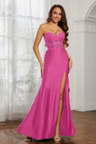 Sweetheart Jersey Mermaid Formal Evening Dresses with Slit Prom Party Gowns Appliques Beaded