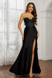 Sweetheart Jersey Mermaid Formal Evening Dresses with Slit Prom Party Gowns Appliques Beaded