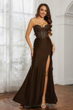 Sweetheart Jersey Mermaid Formal Evening Dresses with Slit Prom Party Gowns Appliques Beaded