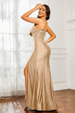 Sweetheart Jersey Mermaid Formal Evening Dresses with Slit Prom Party Gowns Appliques Beaded