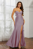 Sweetheart Jersey Mermaid Formal Evening Dresses with Slit Prom Party Gowns Appliques Beaded
