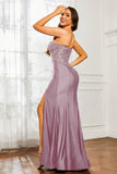 Sweetheart Jersey Mermaid Formal Evening Dresses with Slit Prom Party Gowns Appliques Beaded