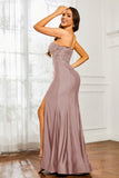 Sweetheart Jersey Mermaid Formal Evening Dresses with Slit Prom Party Gowns Appliques Beaded