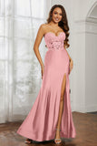 Sweetheart Jersey Mermaid Formal Evening Dresses with Slit Prom Party Gowns Appliques Beaded