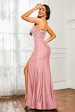 Sweetheart Jersey Mermaid Formal Evening Dresses with Slit Prom Party Gowns Appliques Beaded