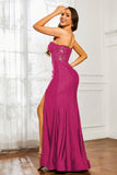 Sweetheart Jersey Mermaid Formal Evening Dresses with Slit Prom Party Gowns Appliques Beaded