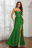 Sweetheart Jersey Mermaid Formal Evening Dresses with Slit Prom Party Gowns Appliques Beaded