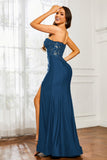 Sweetheart Jersey Mermaid Formal Evening Dresses with Slit Prom Party Gowns Appliques Beaded
