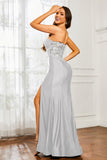 Sweetheart Jersey Mermaid Formal Evening Dresses with Slit Prom Party Gowns Appliques Beaded