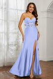 Sweetheart Jersey Mermaid Formal Evening Dresses with Slit Prom Party Gowns Appliques Beaded