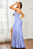 Sweetheart Jersey Mermaid Formal Evening Dresses with Slit Prom Party Gowns Appliques Beaded
