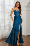 Sweetheart Jersey Mermaid Formal Evening Dresses with Slit Prom Party Gowns Appliques Beaded