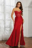 Sweetheart Jersey Mermaid Formal Evening Dresses with Slit Prom Party Gowns Appliques Beaded