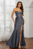 Sweetheart Jersey Mermaid Formal Evening Dresses with Slit Prom Party Gowns Appliques Beaded