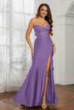Sweetheart Jersey Mermaid Formal Evening Dresses with Slit Prom Party Gowns Appliques Beaded