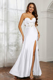 Sweetheart Jersey Mermaid Formal Evening Dresses with Slit Prom Party Gowns Appliques Beaded