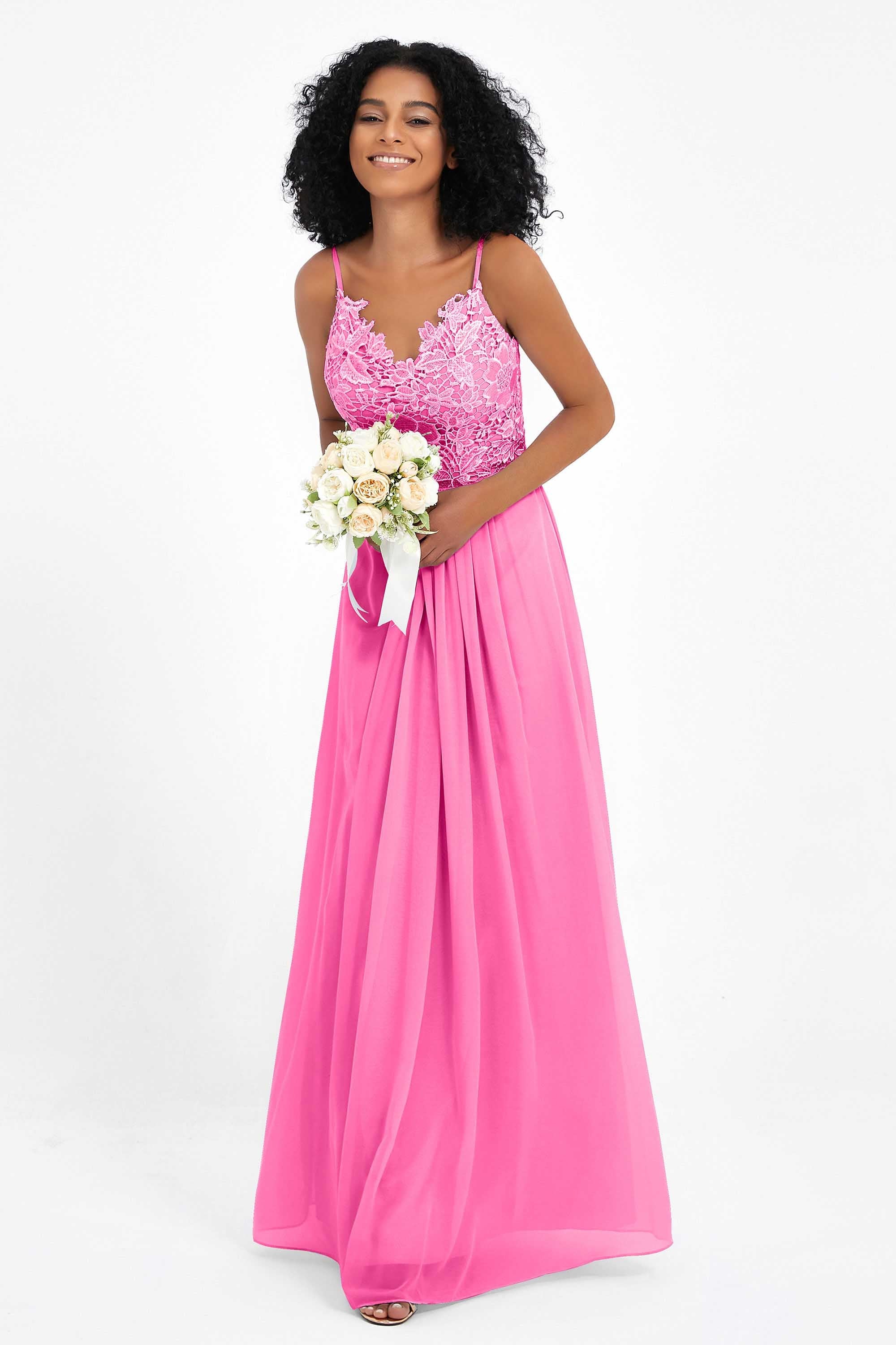 Spaghetti Straps Chiffon Lace Bridesmaid Dress Ruched Long Formal Evening Dresses Gowns