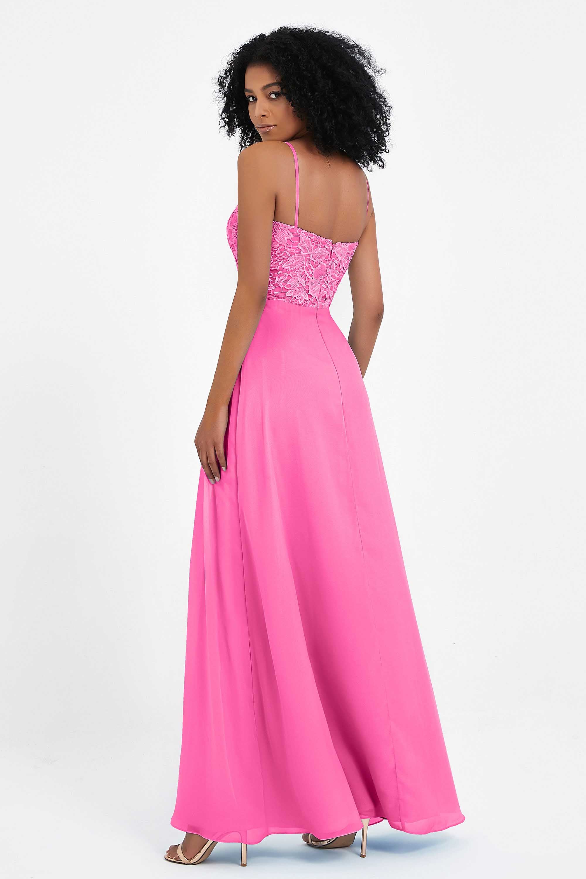 Spaghetti Straps Chiffon Lace Bridesmaid Dress Ruched Long Formal Evening Dresses Gowns