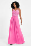 Spaghetti Straps Chiffon Lace Bridesmaid Dress Ruched Long Formal Evening Dresses Gowns