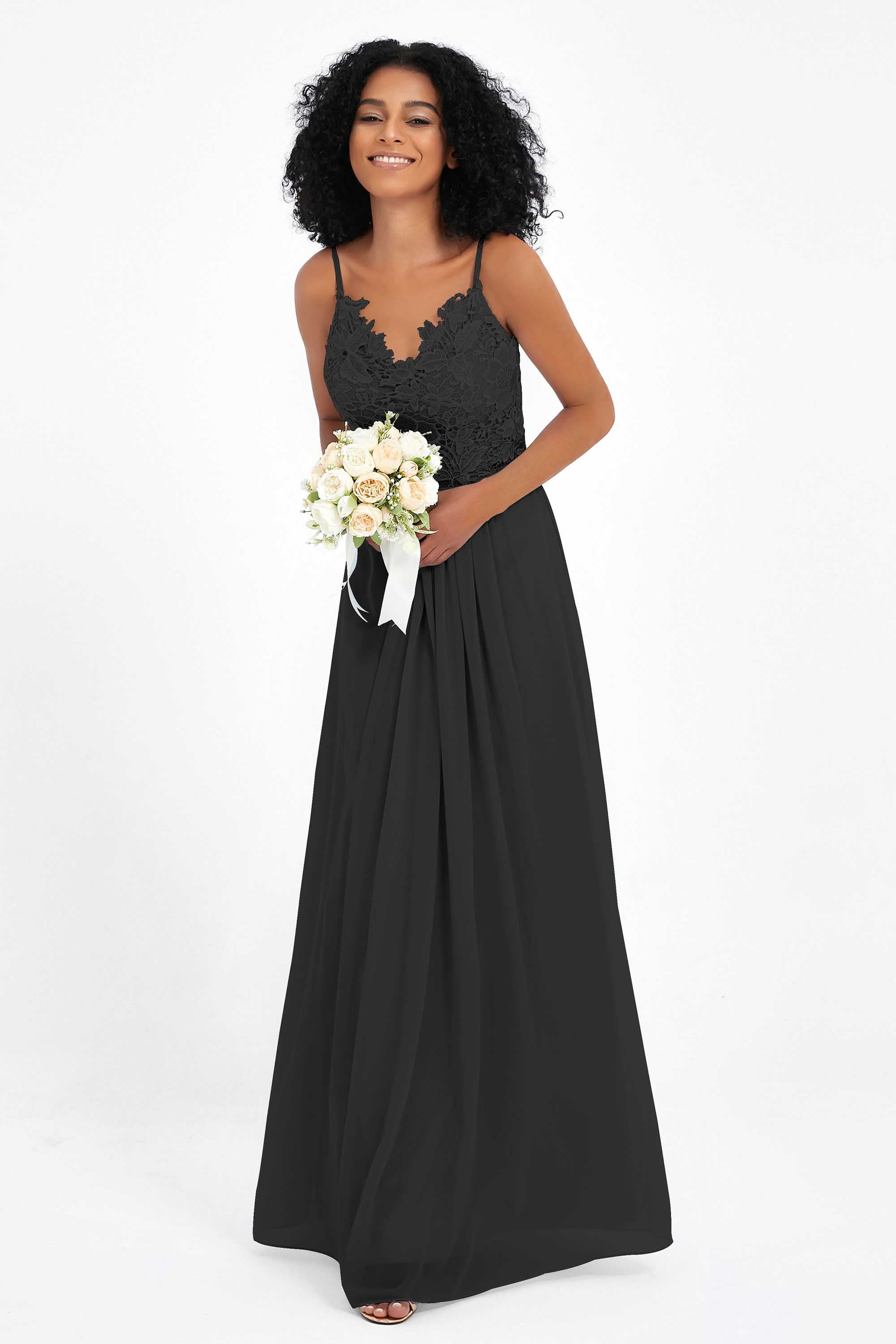 Spaghetti Straps Chiffon Lace Bridesmaid Dress Ruched Long Formal Evening Dresses Gowns