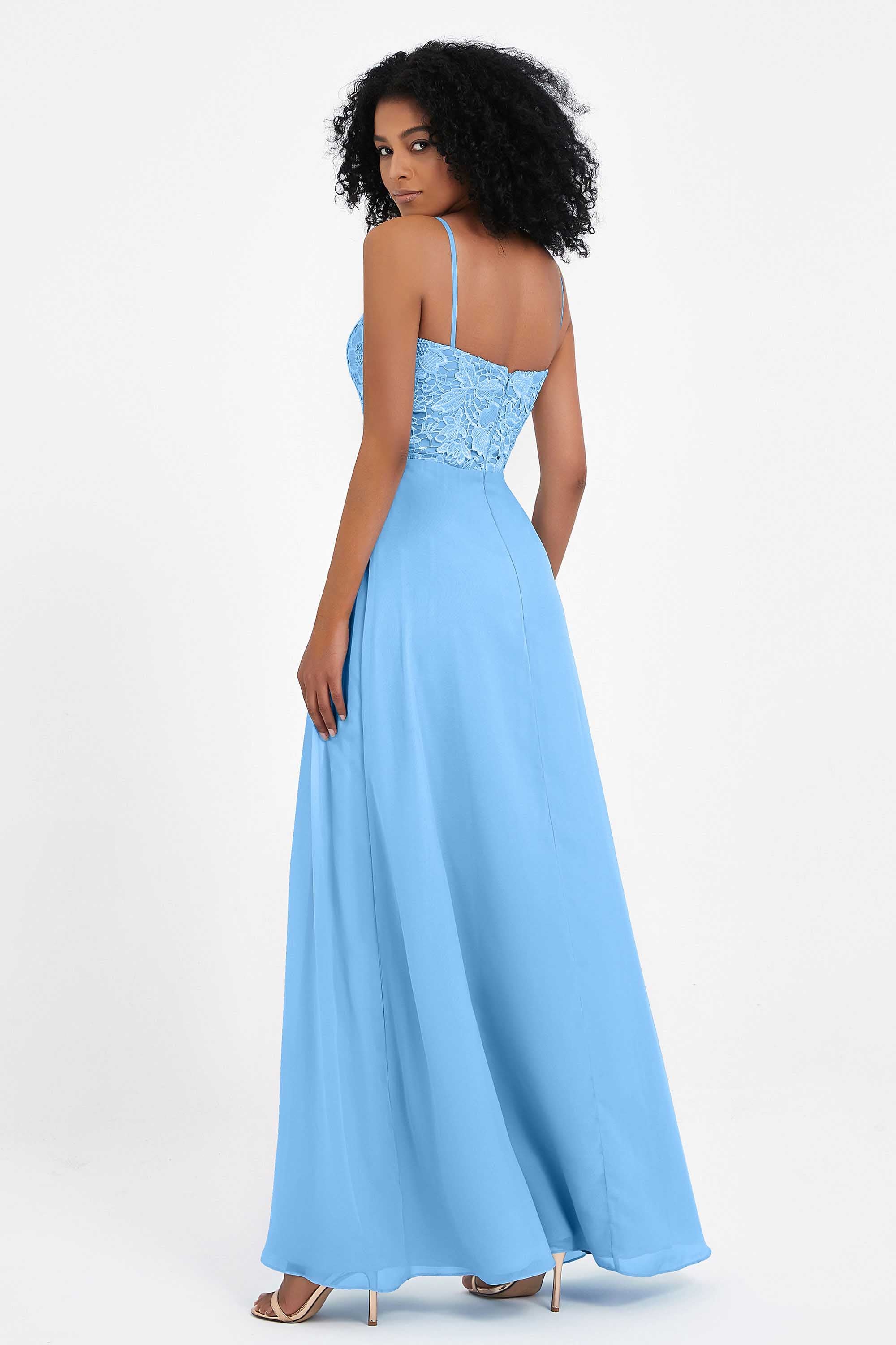 Spaghetti Straps Chiffon Lace Bridesmaid Dress Ruched Long Formal Evening Dresses Gowns