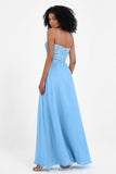 Spaghetti Straps Chiffon Lace Bridesmaid Dress Ruched Long Formal Evening Dresses Gowns