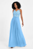 Spaghetti Straps Chiffon Lace Bridesmaid Dress Ruched Long Formal Evening Dresses Gowns