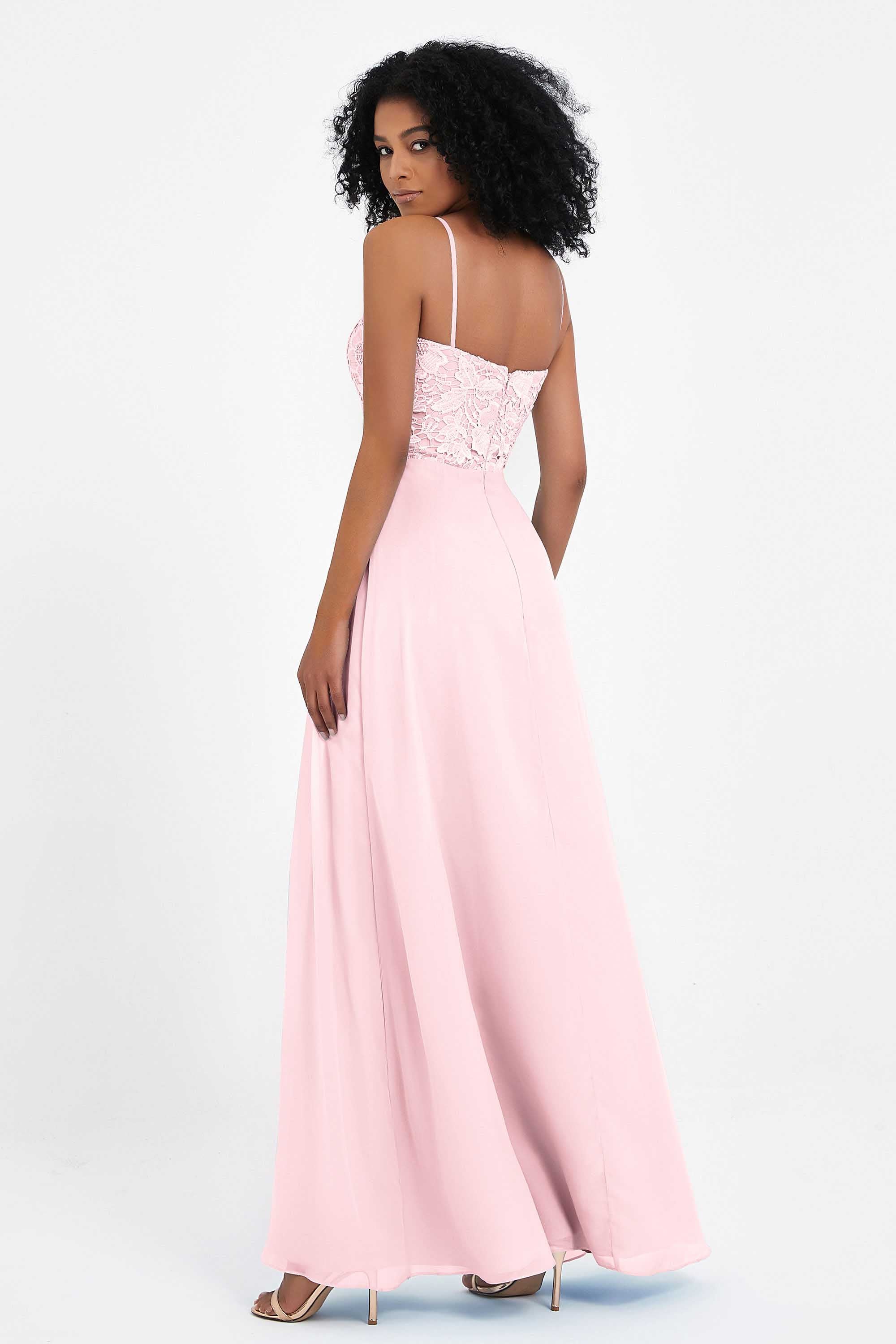 Spaghetti Straps Chiffon Lace Bridesmaid Dress Ruched Long Formal Evening Dresses Gowns