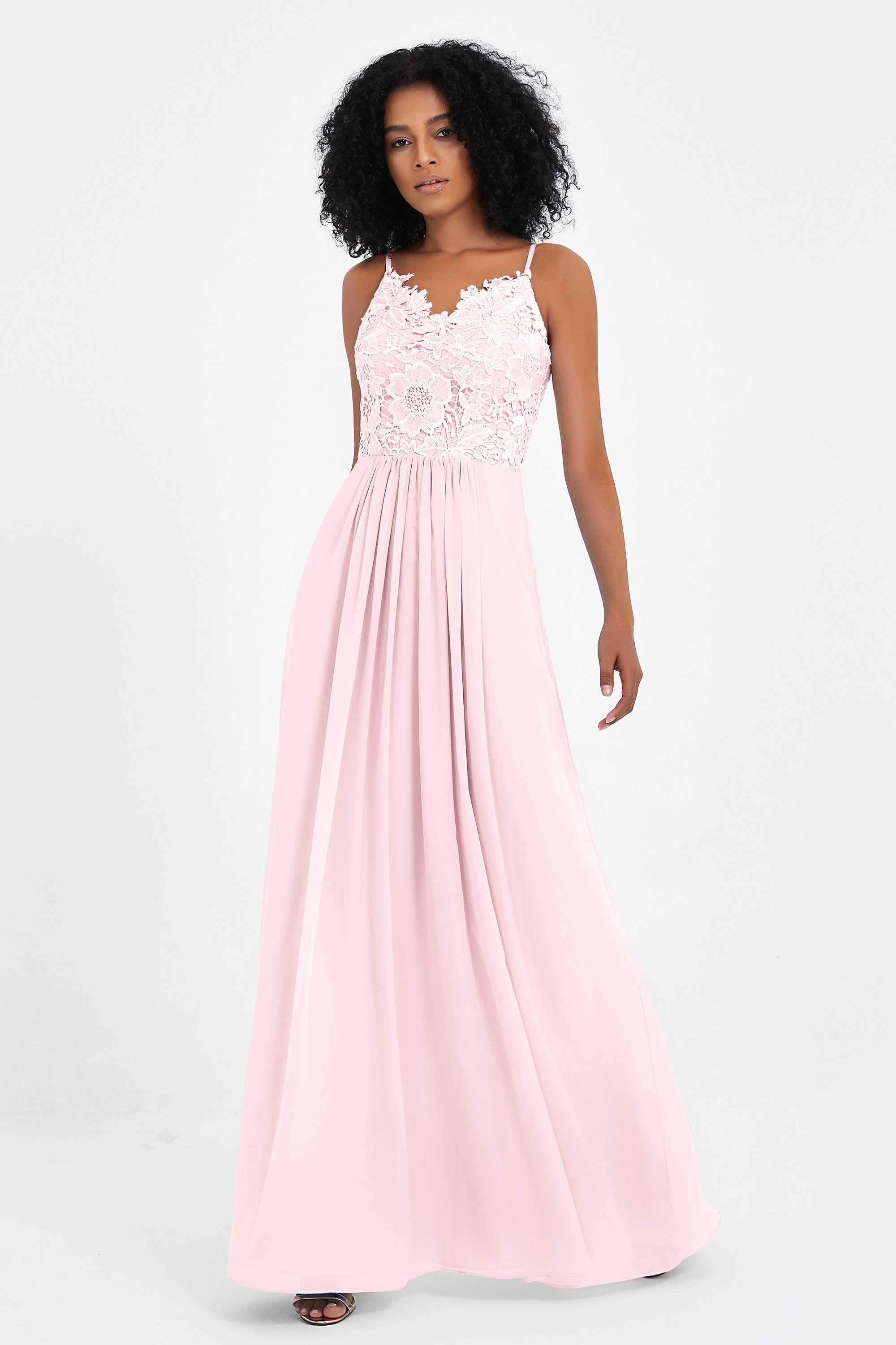 Spaghetti Straps Chiffon Lace Bridesmaid Dress Ruched Long Formal Evening Dresses Gowns