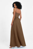 Spaghetti Straps Chiffon Lace Bridesmaid Dress Ruched Long Formal Evening Dresses Gowns