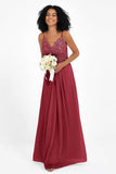 Spaghetti Straps Chiffon Lace Bridesmaid Dress Ruched Long Formal Evening Dresses Gowns
