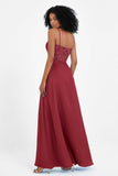Spaghetti Straps Chiffon Lace Bridesmaid Dress Ruched Long Formal Evening Dresses Gowns