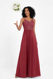 Spaghetti Straps Chiffon Lace Bridesmaid Dress Ruched Long Formal Evening Dresses Gowns
