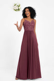 Spaghetti Straps Chiffon Lace Bridesmaid Dress Ruched Long Formal Evening Dresses Gowns