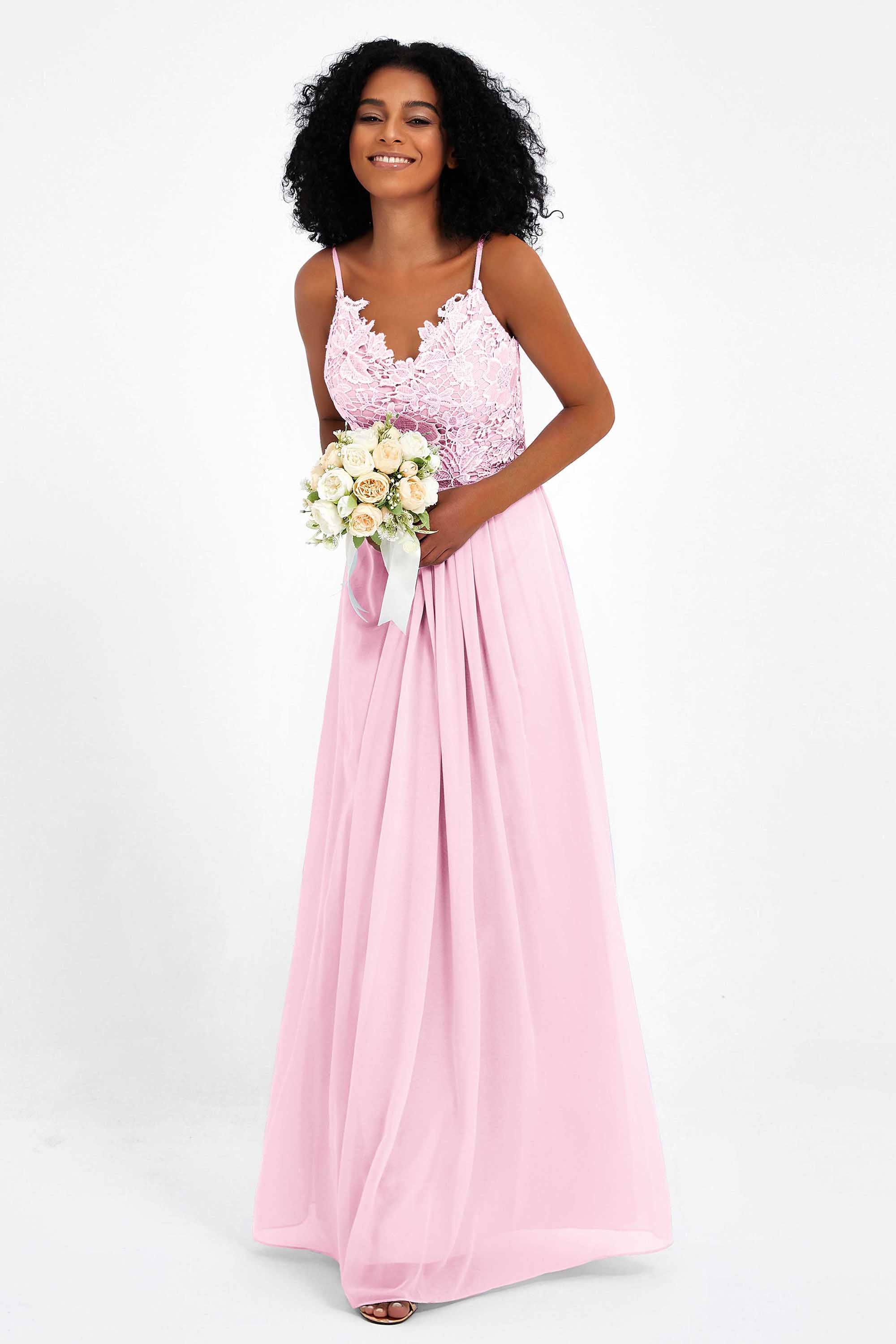 Spaghetti Straps Chiffon Lace Bridesmaid Dress Ruched Long Formal Evening Dresses Gowns
