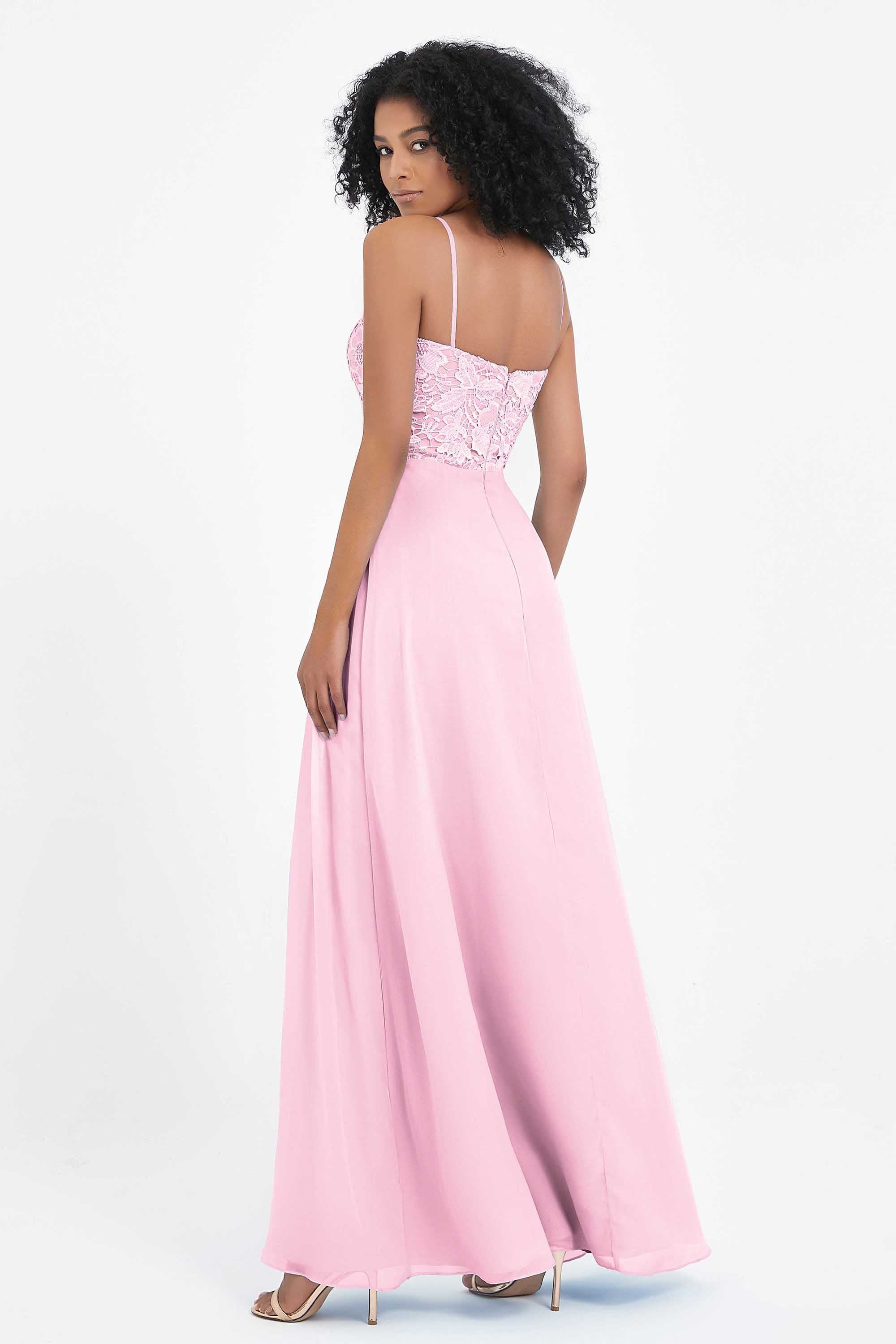Spaghetti Straps Chiffon Lace Bridesmaid Dress Ruched Long Formal Evening Dresses Gowns