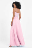 Spaghetti Straps Chiffon Lace Bridesmaid Dress Ruched Long Formal Evening Dresses Gowns