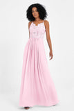 Spaghetti Straps Chiffon Lace Bridesmaid Dress Ruched Long Formal Evening Dresses Gowns