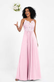Spaghetti Straps Chiffon Lace Bridesmaid Dress Ruched Long Formal Evening Dresses Gowns
