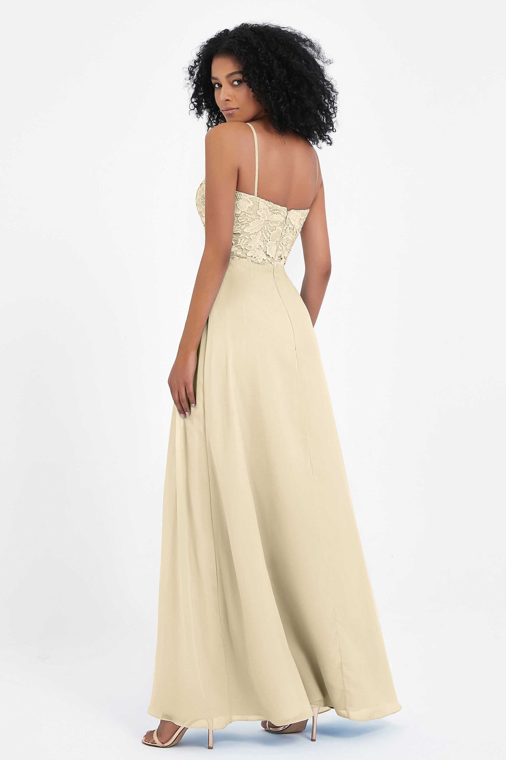 Spaghetti Straps Chiffon Lace Bridesmaid Dress Ruched Long Formal Evening Dresses Gowns