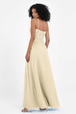 Spaghetti Straps Chiffon Lace Bridesmaid Dress Ruched Long Formal Evening Dresses Gowns