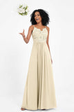 Spaghetti Straps Chiffon Lace Bridesmaid Dress Ruched Long Formal Evening Dresses Gowns