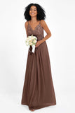 Spaghetti Straps Chiffon Lace Bridesmaid Dress Ruched Long Formal Evening Dresses Gowns