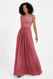 Spaghetti Straps Chiffon Lace Bridesmaid Dress Ruched Long Formal Evening Dresses Gowns