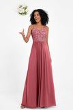 Spaghetti Straps Chiffon Lace Bridesmaid Dress Ruched Long Formal Evening Dresses Gowns
