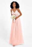 Spaghetti Straps Chiffon Lace Bridesmaid Dress Ruched Long Formal Evening Dresses Gowns