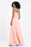 Spaghetti Straps Chiffon Lace Bridesmaid Dress Ruched Long Formal Evening Dresses Gowns