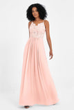 Spaghetti Straps Chiffon Lace Bridesmaid Dress Ruched Long Formal Evening Dresses Gowns