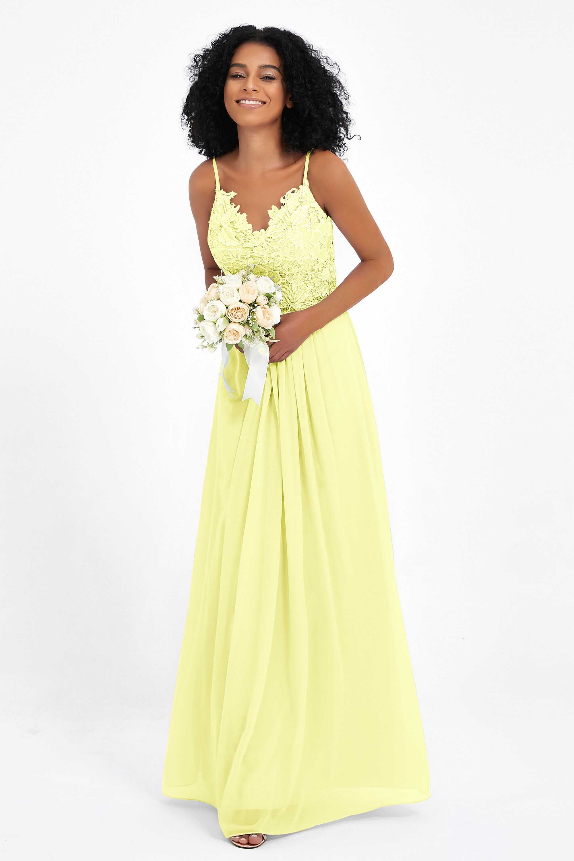 Spaghetti Straps Chiffon Lace Bridesmaid Dress Ruched Long Formal Evening Dresses Gowns
