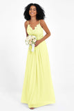Spaghetti Straps Chiffon Lace Bridesmaid Dress Ruched Long Formal Evening Dresses Gowns